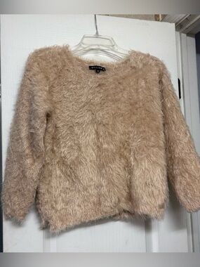 William B Eyelash Knit Super Soft Fuzzy Crewneck 3/4 Sleeve Sweater, Blush sz M